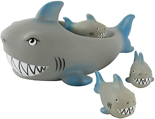 KOKSI 4 Piece Rubber Shark Bath Toy Set for Babies Toddlers Large