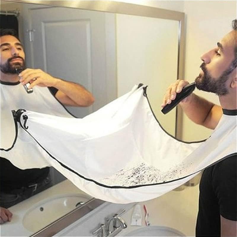 KOKSI Beard Apron, Beard Bib Hair Catcher for Self-Shaving and Trimming, Cape Grooming Cloth, Waterproof with Suction Cups, White