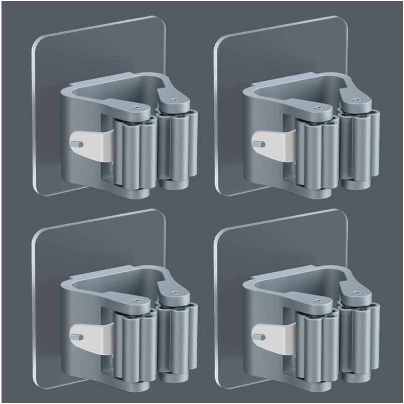 Broom Holder Wall Mount, Garden Tools Organizer, Wall Mounted Mop Hanger for Garage Storage Kitchen Laundry Adhesive Wall Hooks Rack (Pack of 4)