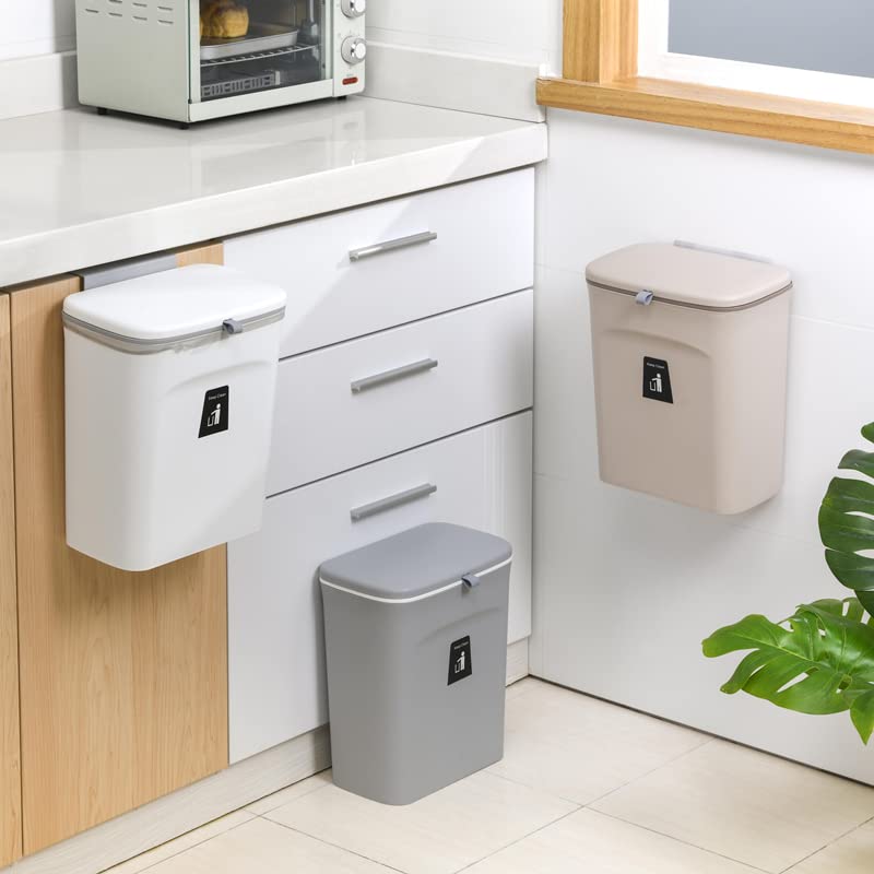 Koksi Cupboard Kitchen Door Bin with Lid, Hanging Trash Can, Compost Bin for Counter Top or Under Sink Garbage Basket