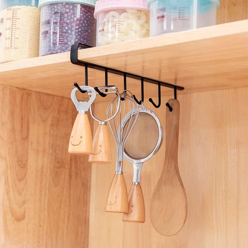 KOKSI Utensil Hangers with 6 Hooks Space Saving Wall Utensil Holder Kitchen Utensil Hooks No Drilling Wall Mounted Adhesive Wall Hooks Rack for Kitchen Bathroom Bedroom, 2 Packs