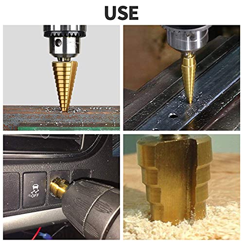 KOKSI Step Drill Bit Set 3 Pieces, Titanium Coated for Wood & Metal Hole Cutter - 3-12mm 4-12mm 4-20mm, Standard Drill Attachment, High Speed