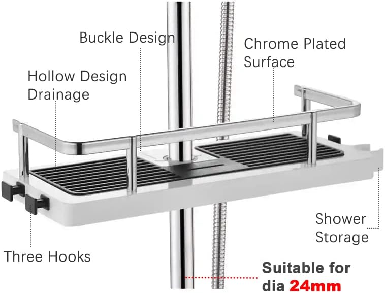 KOKSI Shower Organiser Shelf, Shampoo, Soap, Gel Holder Tray for Bathroom Organisation, Easy to Install Shower Products Caddy Sponge Rack with Hooks