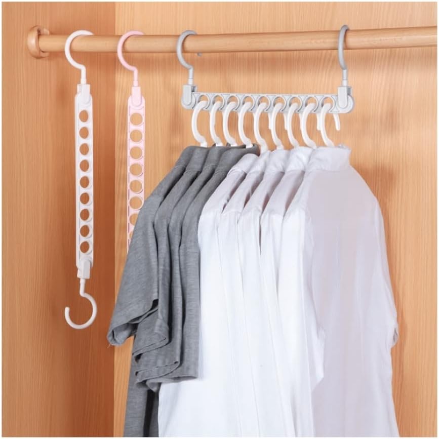 KOKSI Wardrobe Hooks, Space Saving Hanger with 9 Holes for Closet Storage Bedroom Clothes Dress Foldable Space Saver Coat Hangers (Pack of 2)