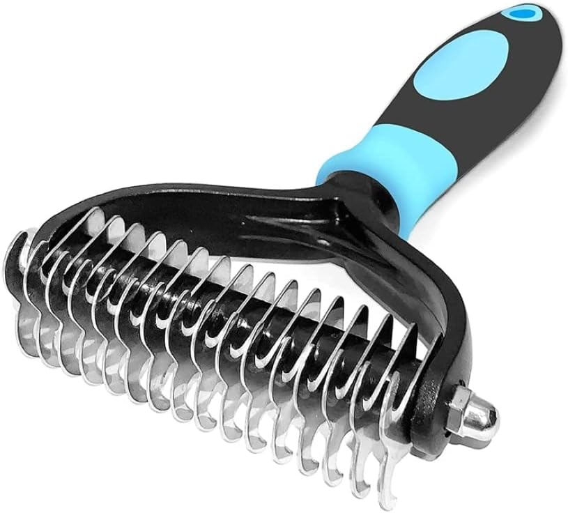 KOKSI Pet Grooming Brush - Double Sided Shedding and Dematting Undercoat Rake Comb for Dogs and Cats, Dog Grooming and Shedding Comb, Prevents Matting