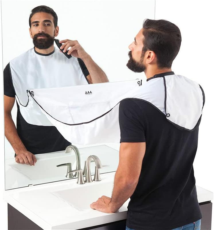 KOKSI Beard Apron, Beard Bib Hair Catcher for Self-Shaving and Trimming, Cape Grooming Cloth, Waterproof with Suction Cups, White