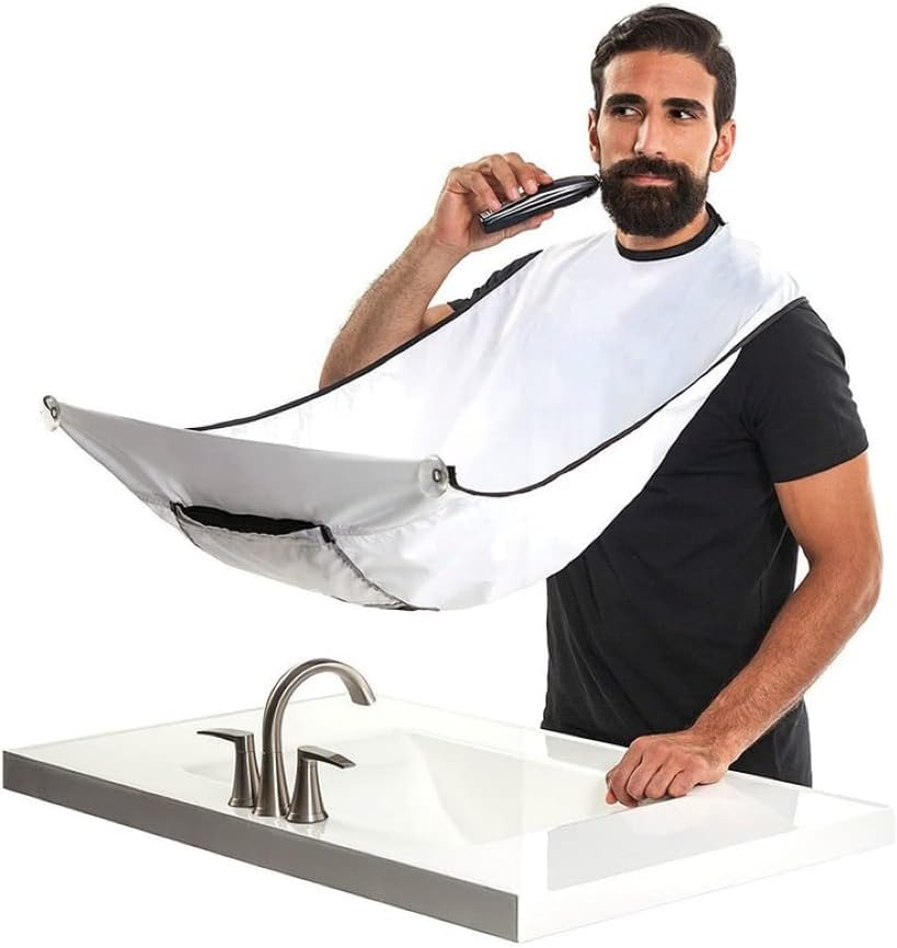 KOKSI Beard Apron, Beard Bib Hair Catcher for Self-Shaving and Trimming, Cape Grooming Cloth, Waterproof with Suction Cups, White