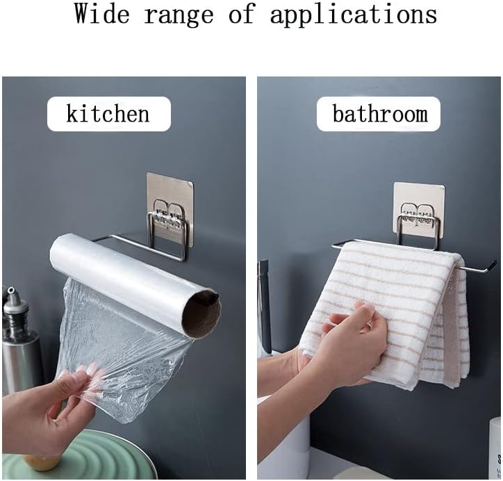 KOKSI Adhesive Paper Towel Holder, Stand for Towels Rolls Kitchen Bathroom, No Drill Waterproof Under Cabinet Stainless Steel