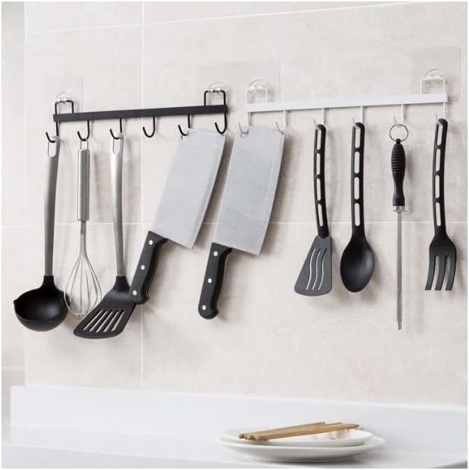 KOKSI Under Cabinet Utensil Hooks - No Drill Metal Hanger for Kitchen Organiser & Storage - Hook Holder for Utensils, Ladle, Spoon, Towel with 6 Hooks