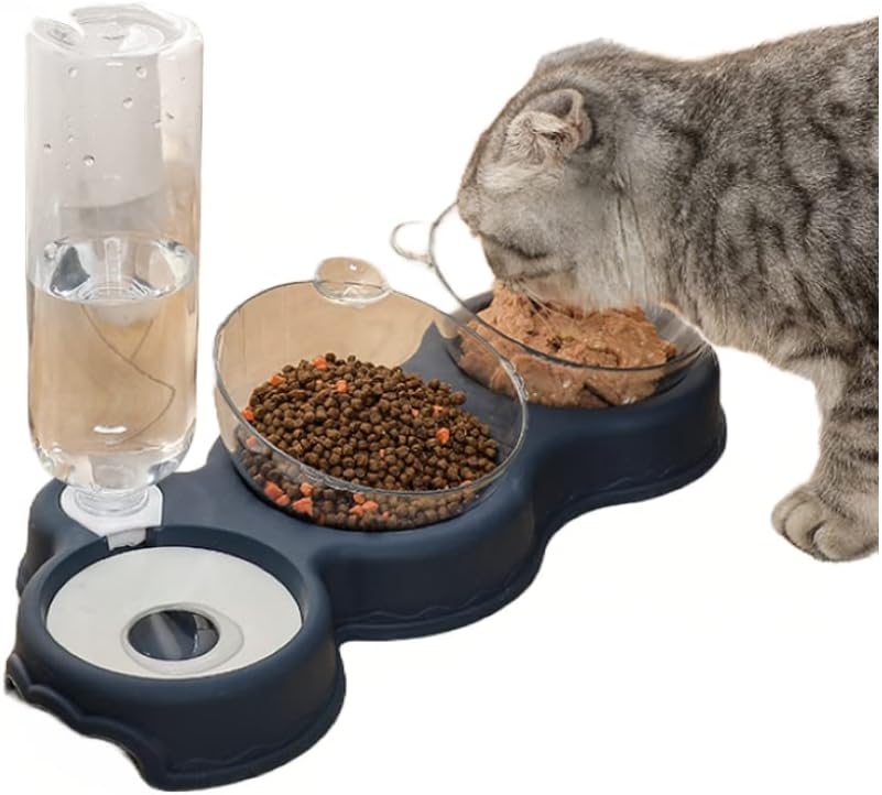 KOKSI Cat Feeder Bowl, Automatic Food and Water Dispenser Meal Bowls with Water Fontains, Feeding and Drinking Riseed Dishes for Cats and Dogs