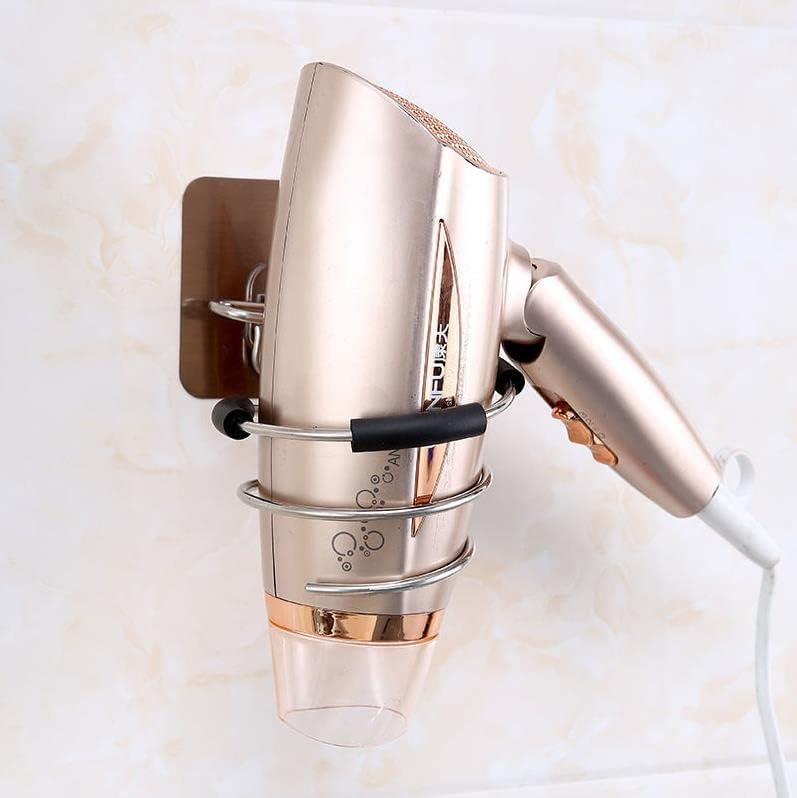 KOKSI No Drill Hair Dryer Holder for Bathroom, Toilet, Restroom - Self Adhesive Hanger Organiser for Hairdryer, Stainless Steel Wall Mounted Hook