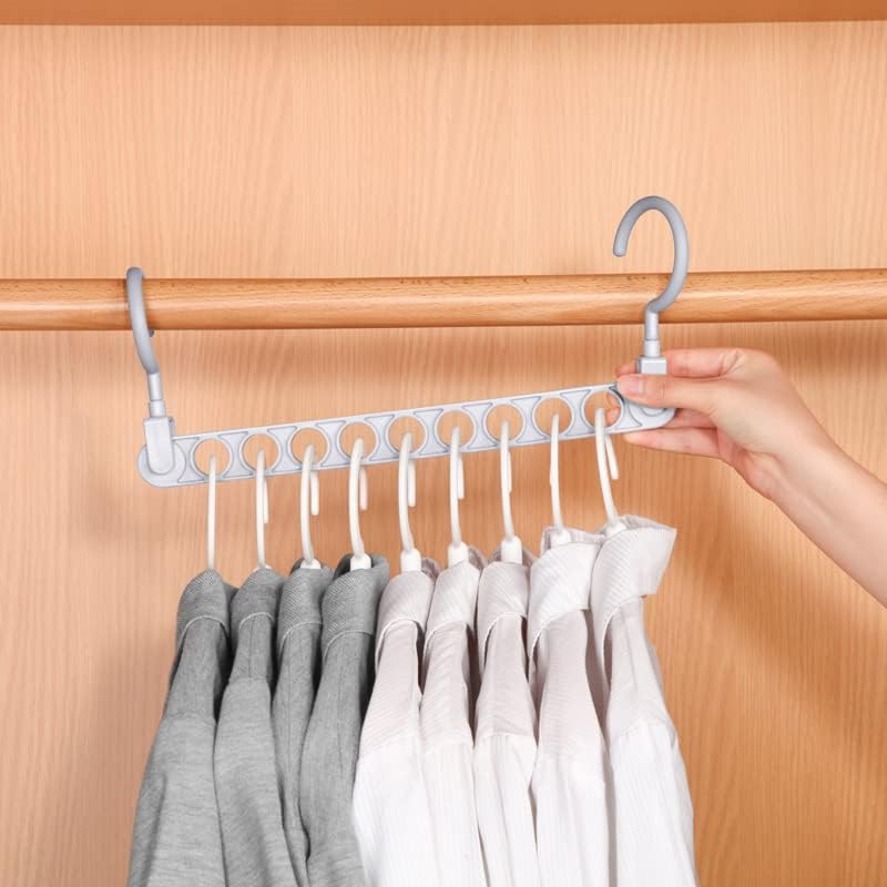 KOKSI Wardrobe Hooks, Space Saving Hanger with 9 Holes for Closet Storage Bedroom Clothes Dress Foldable Space Saver Coat Hangers (Pack of 2)