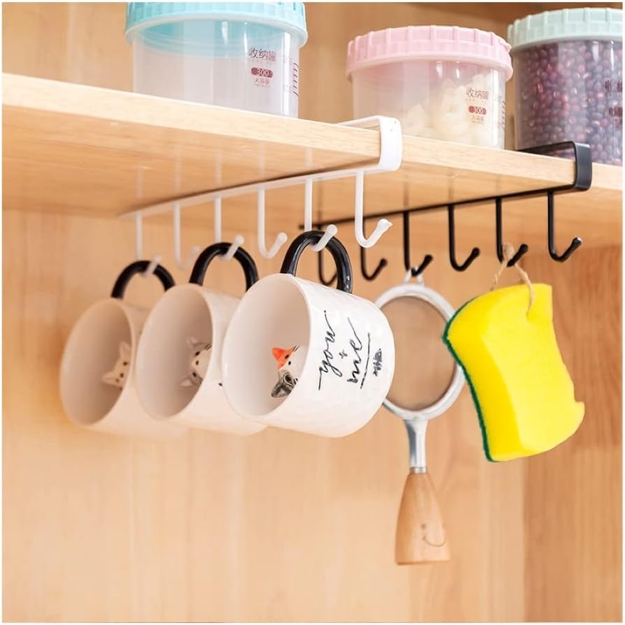 KOKSI Utensil Hangers with 6 Hooks Space Saving Wall Utensil Holder Kitchen Utensil Hooks No Drilling Wall Mounted Adhesive Wall Hooks Rack for Kitchen Bathroom Bedroom, 2 Packs