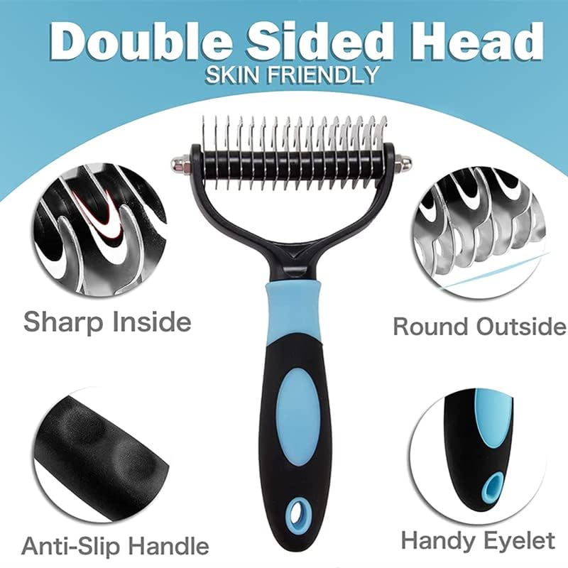 KOKSI Pet Grooming Brush - Double Sided Shedding and Dematting Undercoat Rake Comb for Dogs and Cats, Dog Grooming and Shedding Comb, Prevents Matting