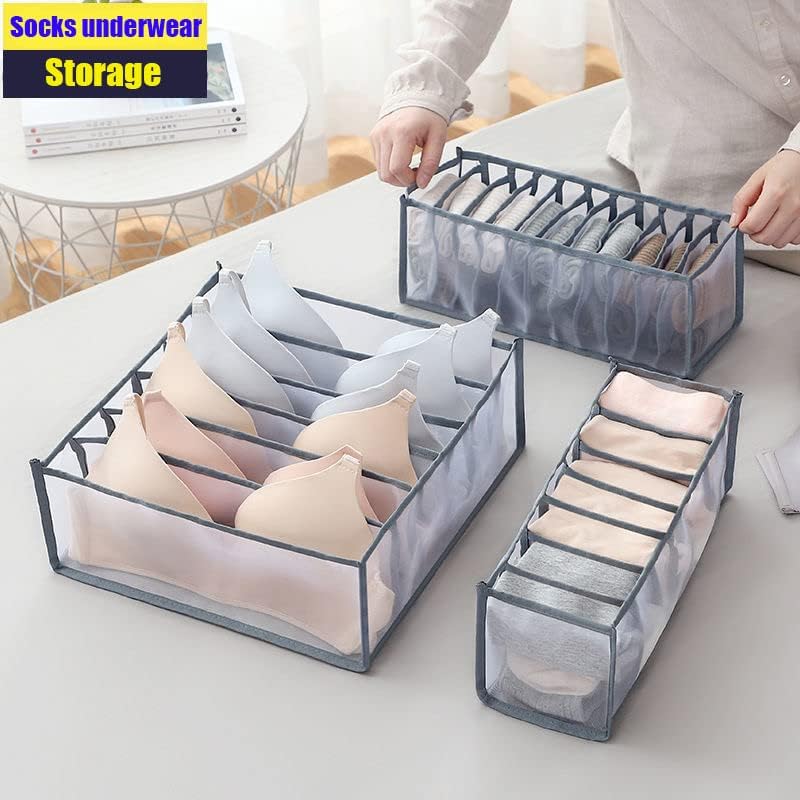 KOKSI Wardrobe Clothes Organiser, Closet Clothes Organisation and Storage Baskets, Mesh Drawer Boxes for Jeans, T-Shirts, Underwear, Socks (Pack of 3)