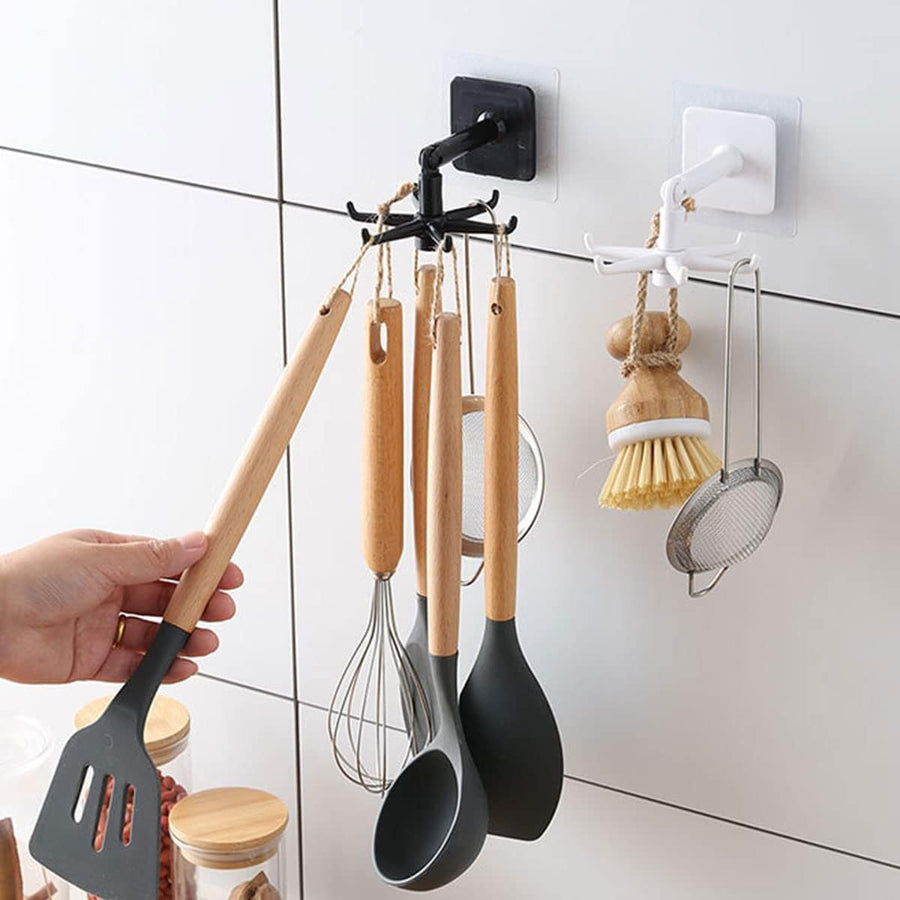 Koksi Utensil Hooks for Kitchen, Bathroom, Under Cabinet, Storage Organiser - No Drill, Hanging Hooks for Towels, Laddle, Spoon - Pack of 2 (Black)