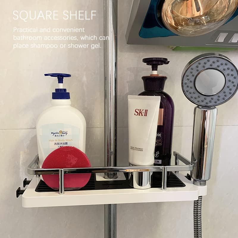 KOKSI Shower Organiser Shelf, Shampoo, Soap, Gel Holder Tray for Bathroom Organisation, Easy to Install Shower Products Caddy Sponge Rack with Hooks