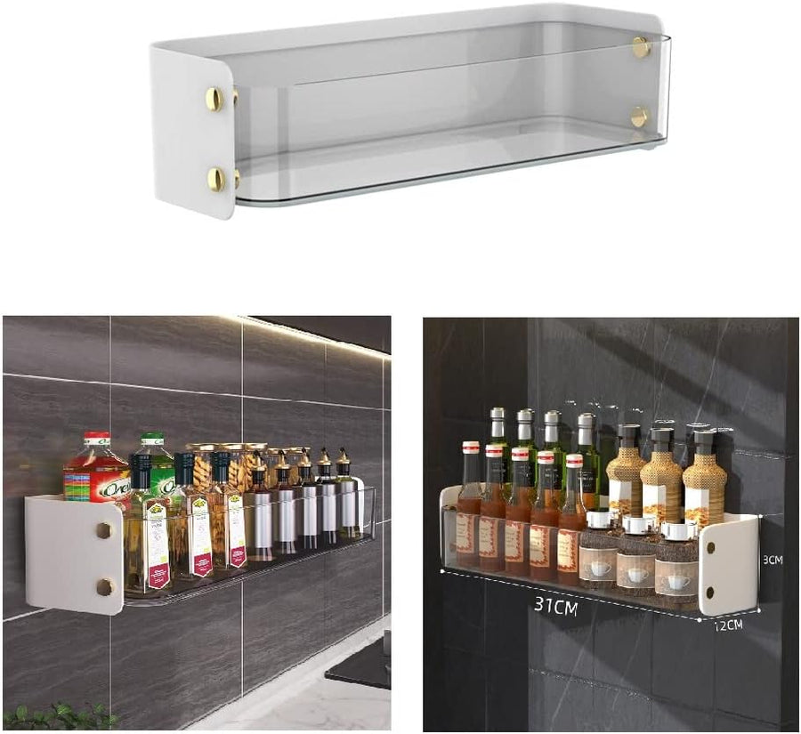 KOKSI Luxourios Design Spice Rack, Self Adhesive Kitchen Organiser for Seasoning, Bottles, Spices Storage Rack Shelf, Clear Plastic