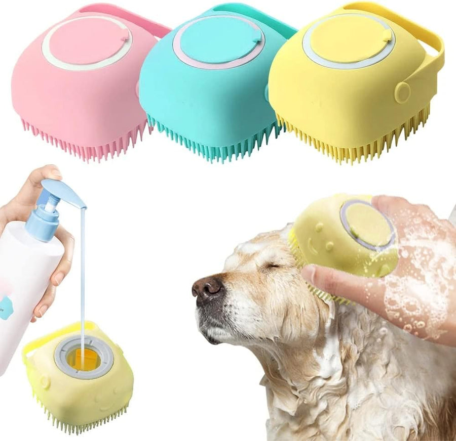 KOKSI Washing Brush for Dog Cat Pet, Shampoo Dispenser Scrubber with Soft Bristles Dog Bath Grooming for Short and Long Hair Suitable for Deshedding