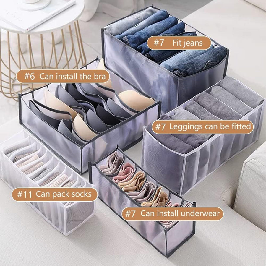 KOKSI Wardrobe Clothes Organiser, Closet Clothes Organisation and Storage Baskets, Mesh Drawer Boxes for Jeans, T-Shirts, Underwear, Socks (Pack of 3)