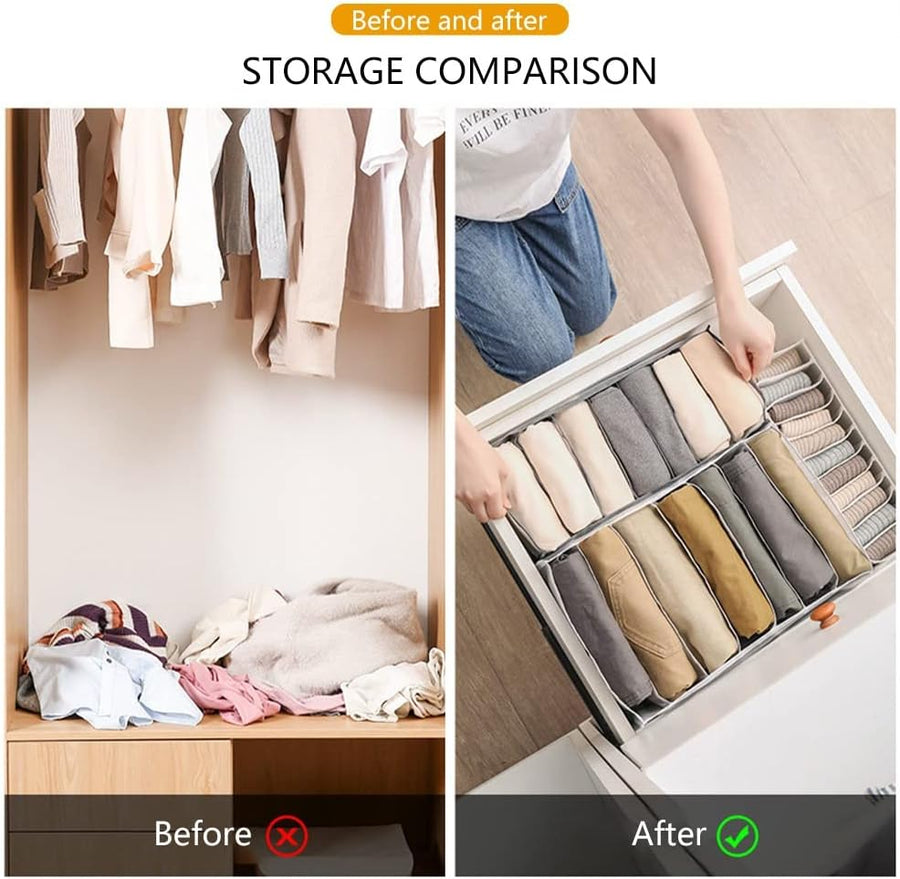 KOKSI Wardrobe Clothes Organiser, Closet Clothes Organisation and Storage Baskets, Mesh Drawer Boxes for Jeans, T-Shirts, Underwear, Socks (Pack of 3)