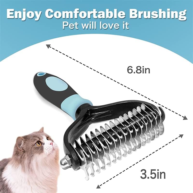 KOKSI Pet Grooming Brush - Double Sided Shedding and Dematting Undercoat Rake Comb for Dogs and Cats, Dog Grooming and Shedding Comb, Prevents Matting