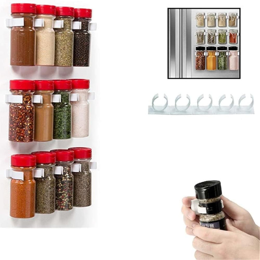 KOKSI Spice Rack Holder, Self Adhesive Seasoning Shelf Organiser for Kitchen, No Drill Suitable for Cupboard Door, Set of 4 Racks, White