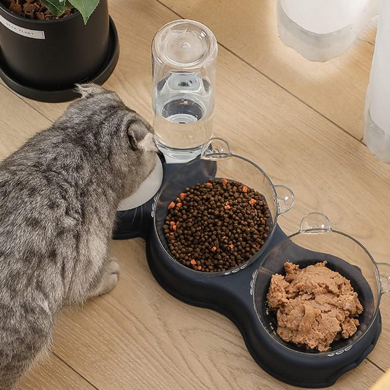 KOKSI Cat Feeder Bowl, Automatic Food and Water Dispenser Meal Bowls with Water Fontains, Feeding and Drinking Riseed Dishes for Cats and Dogs