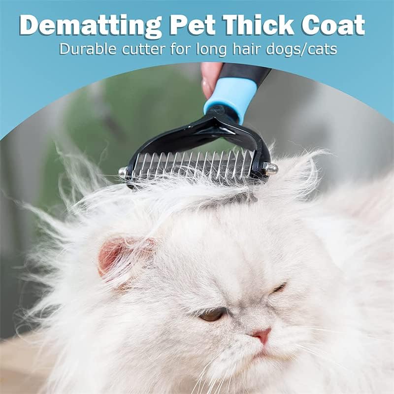 KOKSI Pet Grooming Brush - Double Sided Shedding and Dematting Undercoat Rake Comb for Dogs and Cats, Dog Grooming and Shedding Comb, Prevents Matting