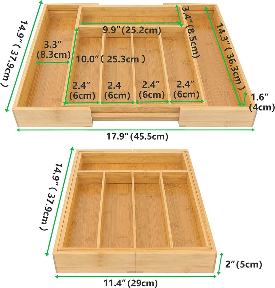 KOKSI Drawer Organiser - Extendable Bamboo Utensil Organiser for Silverware, Flatware, Knives, Kitchen, Natural Wood Cutlery & Knife Holder