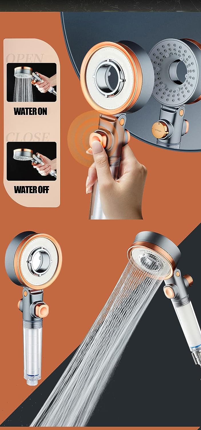 KOKSI Turbo Handheld Shower Head with Water Filter and 3 Jet Modes, Double Sided Lightweight High Pressure Shower Sprayer - Rain Massage