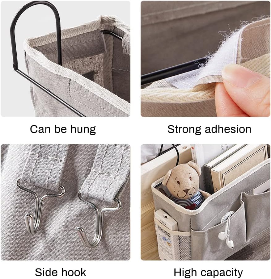 Bed Pockets Organiser, Bedside Hanging Storage Caddy for Magazine Books Remote Smartphone suitable for Sofa, Armrest, Bedroom