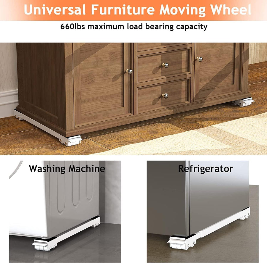 KOKSI Washing Machine Adjustable Coasters, Furniture Dolly Moving Wheels, Washer Dryer Roller Legs Mobile Rolling Base for Fridge, Sofa with Brake