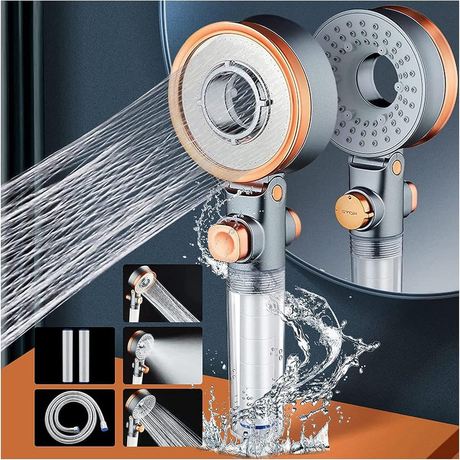 KOKSI Turbo Handheld Shower Head with Water Filter and 3 Jet Modes, Double Sided Lightweight High Pressure Shower Sprayer - Rain Massage