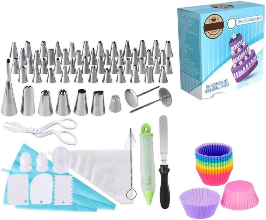 100-Piece Cake Decorating Set with Piping Nozzles, Pastry Bags, Cream Pen, Spatula, Cupcake Moulds, Scrapers, Smoother and More