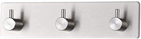 3-Hook Stainless Steel Self-Adhesive Hanger, Use in Kitchens, Bathrooms, Hallways for Coats, Towels, Hats, Robes