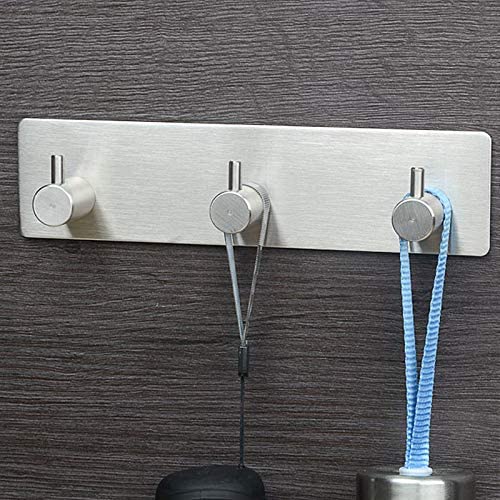 3-Hook Stainless Steel Self-Adhesive Hanger, Use in Kitchens, Bathrooms, Hallways for Coats, Towels, Hats, Robes