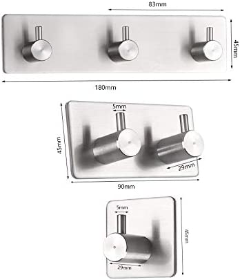3-Hook Stainless Steel Self-Adhesive Hanger, Use in Kitchens, Bathrooms, Hallways for Coats, Towels, Hats, Robes