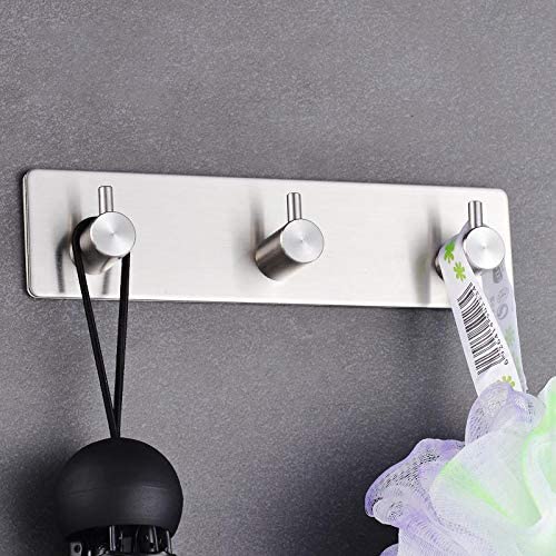 3-Hook Stainless Steel Self-Adhesive Hanger, Use in Kitchens, Bathrooms, Hallways for Coats, Towels, Hats, Robes