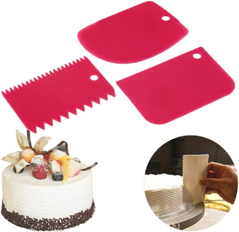 3 Pcs Plastic Cake Scraper Spatula Set Pastry Dough Fondant Cream Cake Edge Side Decorating Comb and Icing Smoother Cutters