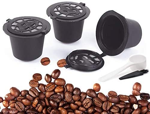 3-Piece Reusable and Refillable Nespresso Coffee Capsule Set with Plastic Spoon and Brush