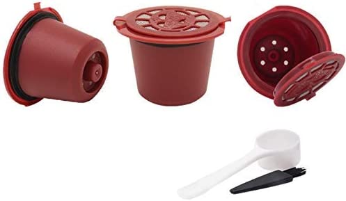 3-Piece Reusable and Refillable Nespresso Coffee Capsule Set with Plastic Spoon and Brush