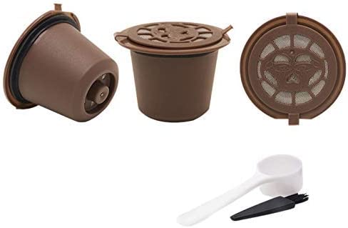 3-Piece Reusable and Refillable Nespresso Coffee Capsule Set with Plastic Spoon and Brush