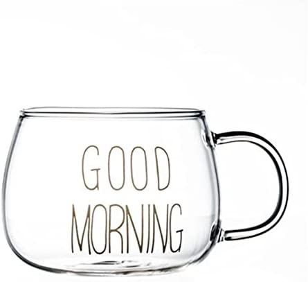 KOKSI Good Morning Coffee Mug, 350 ml Glass for Tea, Breakfast, Juice