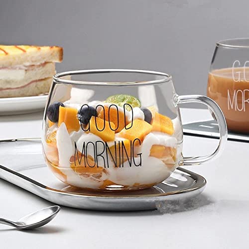 KOKSI Good Morning Coffee Mug, 350 ml Glass for Tea, Breakfast, Juice