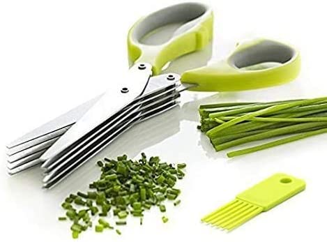 KOKSI Multi-Bladed Herb Scissor Set with Cover and Cleaning Comb