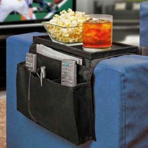 Sofa Armrest and Bedside Storage Caddy with 5 Pockets, Suitable for Remotes, Magazines, Tablets, Phones, Laptops, Snacks, Drinks