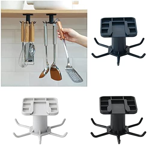 Utensil Holder Hook, Self Adhesive Kitchen Hanger Storage Oganiser Under Cabinet Rotatable Hooks Holder for Utensil, Towel, Spoon, Ladle with 6 Hooks