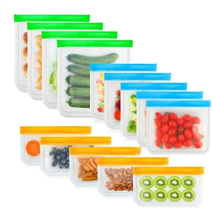 Reusable Food Storage Bags - 14 Pack, BPA-FREE, Leakproof suitable for Lunch, Sandwich, Freezer