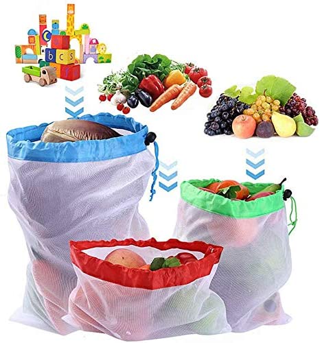 KOKSI 12-Piece Reusable Mesh Produce Bags, Washable and Lightweight